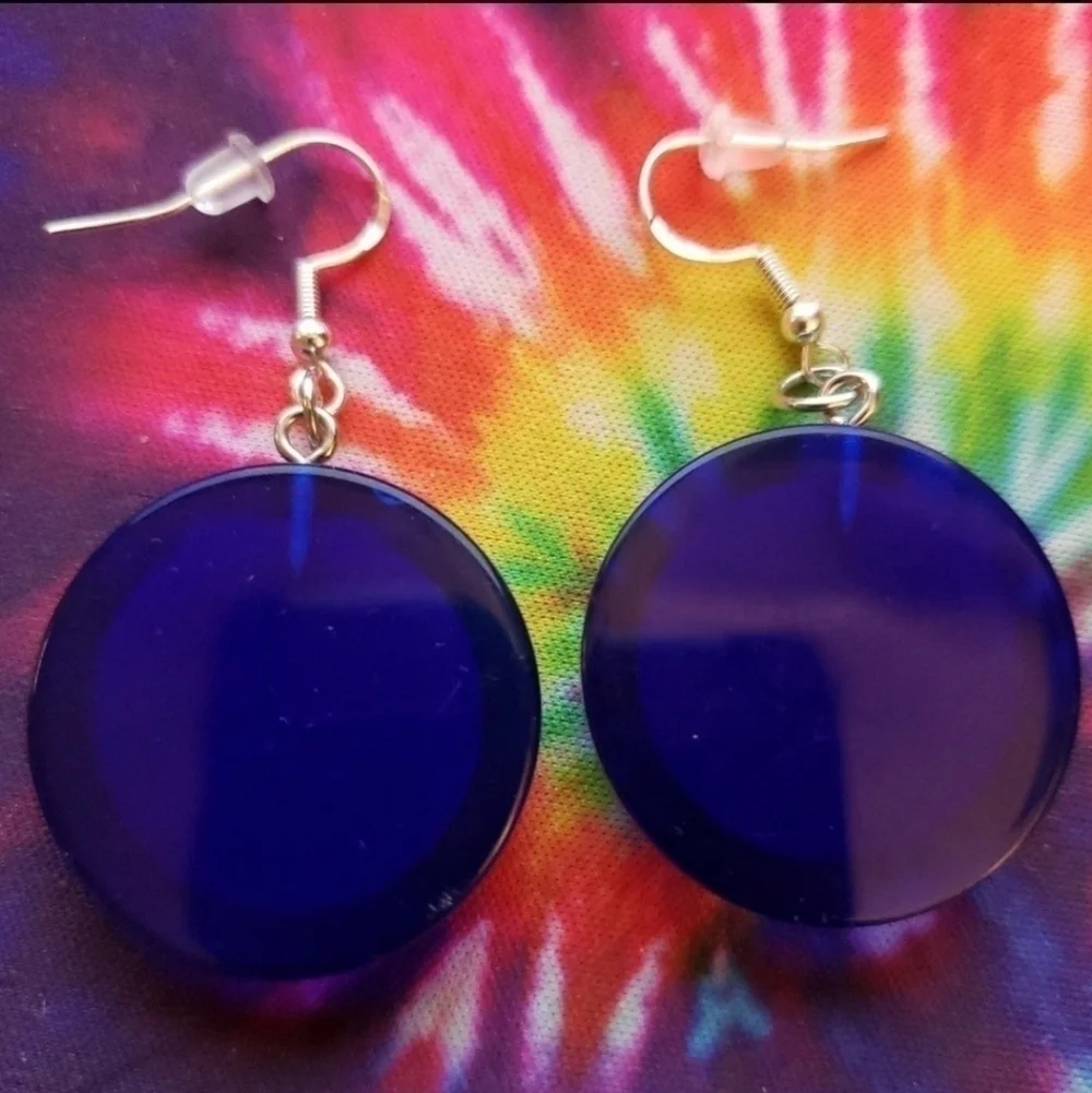 Handmade Resin Blue Glitter Evil Eye Earrings